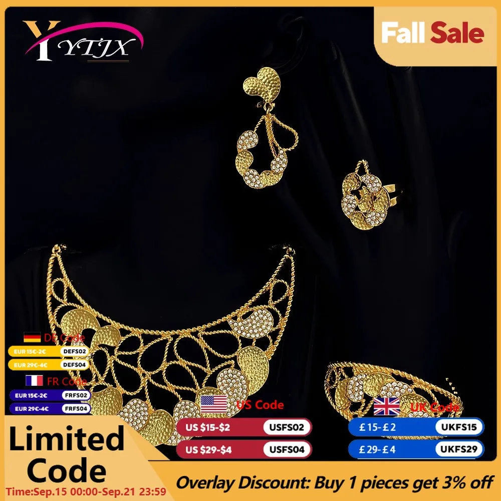 

YTJX Wedding Jewelry Set For Women Fashion Statement Hollow Out Necklace Bracelet Earring Ring Set 2025 New Party Banquet Gifts