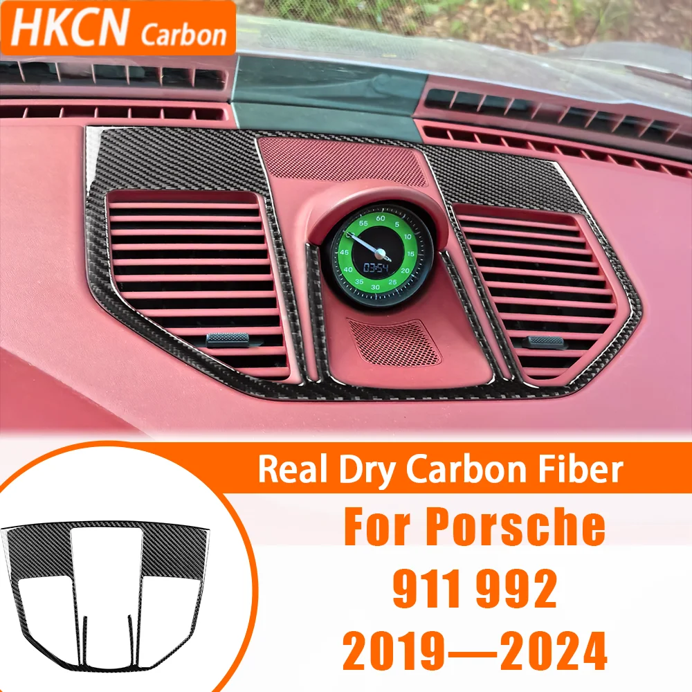 

For Porsche 992 911 Carbon Fiber Dashboard Central Air Vent Frame Interior Cover Trim Modified Sticker Car Accessories