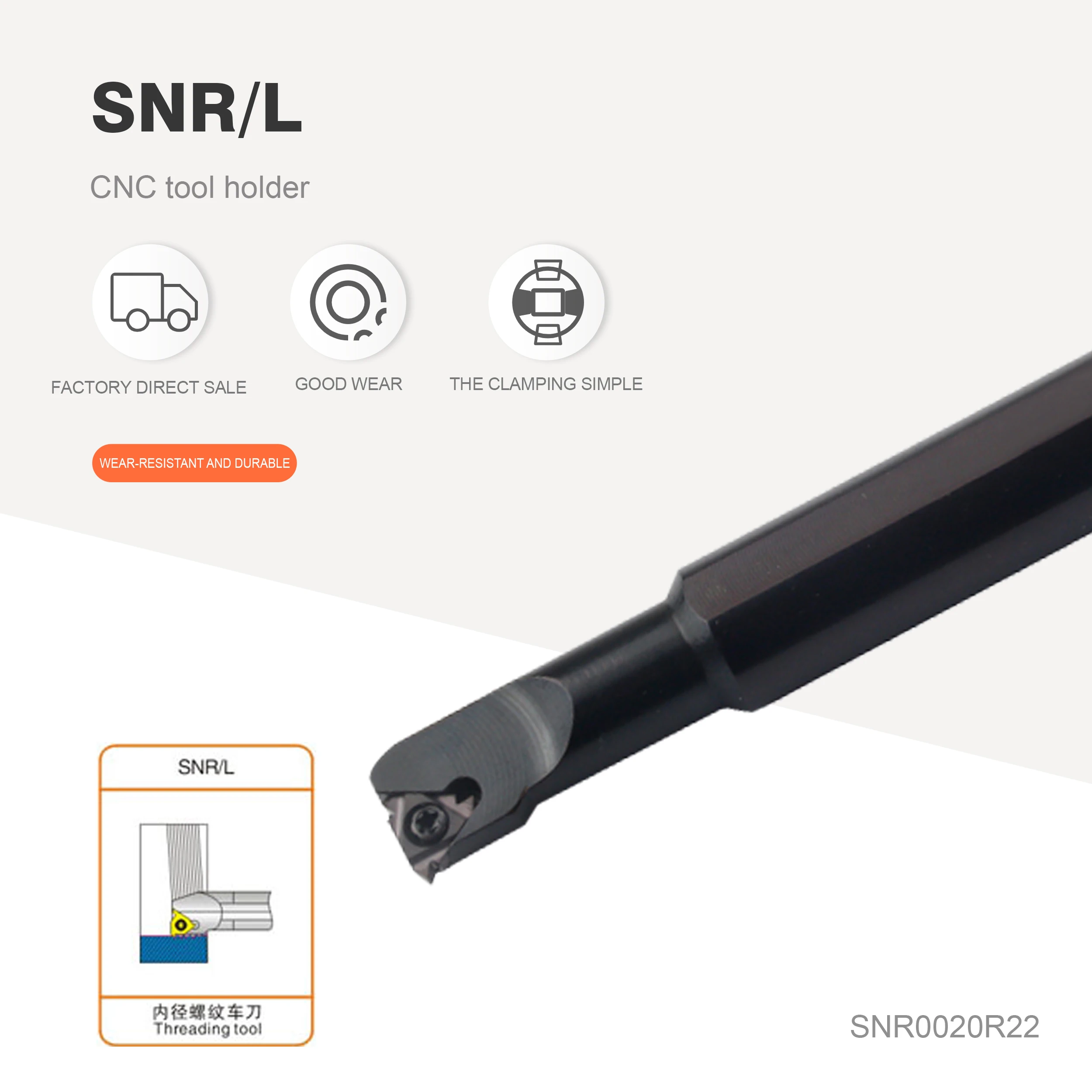 SNR0020R22 SNR0025S22 SNR0032T22 SNL0020R22 SNL0025S22 Internal thread turning tool holder Carbide insert 22ER 22IR combination