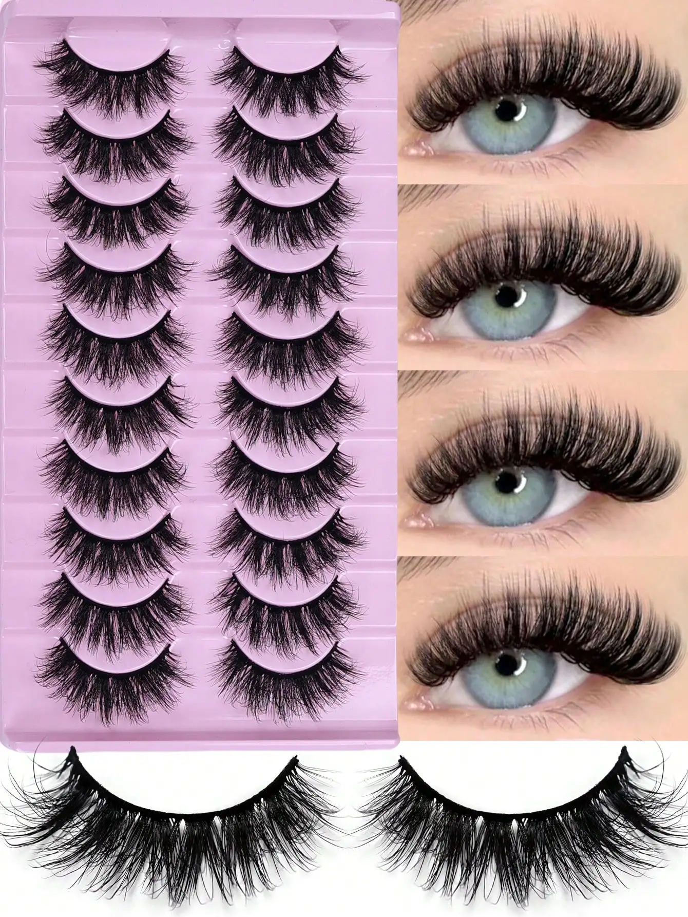 Natürliche Wispy D-Curl Wimpern 10 Paar Flauschige Russische Streifenwimpern Mink-Stil Volumen – Detail 2