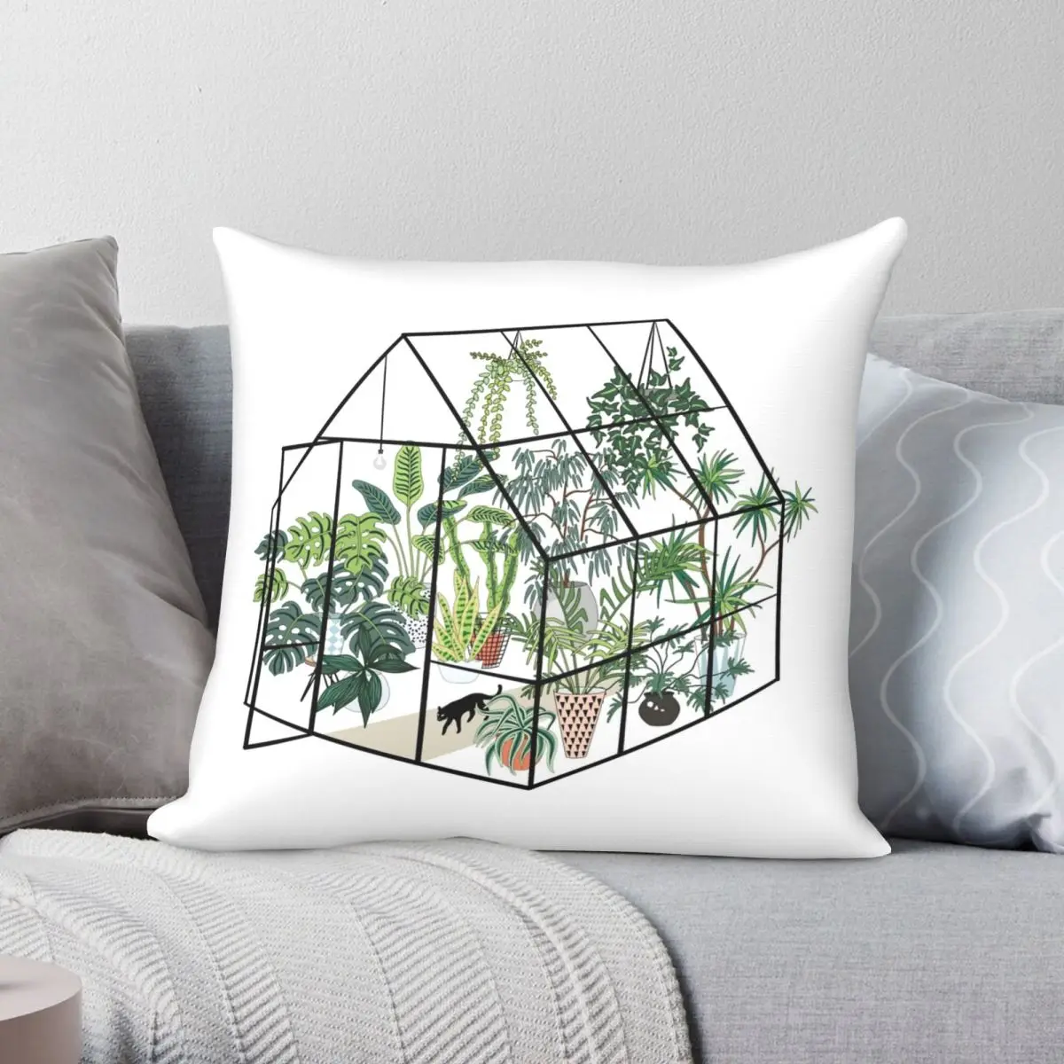 Greenhouse With Plants Square Pillowcase Polyester Linen Velvet Printed Zip Decorative Throw Pillow Case Sofa Cushion Cover