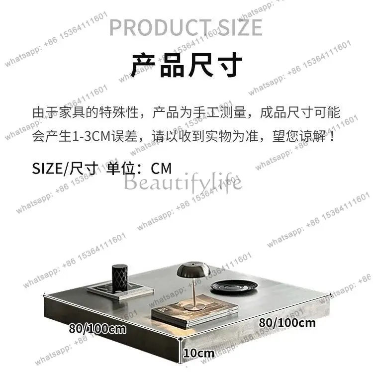 YJ Modern Stainless Steel Coffee Table, Minimalist Square Center Table , Stylish Accent Table for Living Room, Lounge & Indust