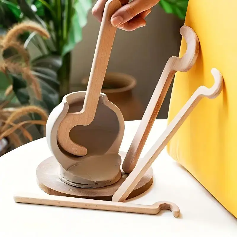 Pottery Tools Wooden Long Handle Blank Elongated Pot Auxiliary Ceramic Bottle DIY Hand Elongated Smooth Modeling Tool
