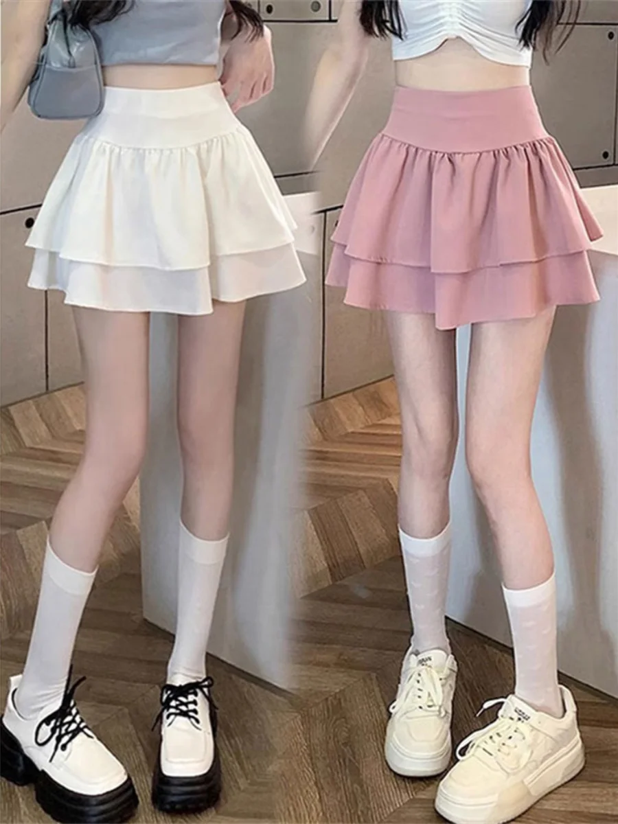 High Waist Fluffy f Skirt Women's Spring Summer Pleated Cake Skirt plus Size Anti-Light A-Line ort Skirt