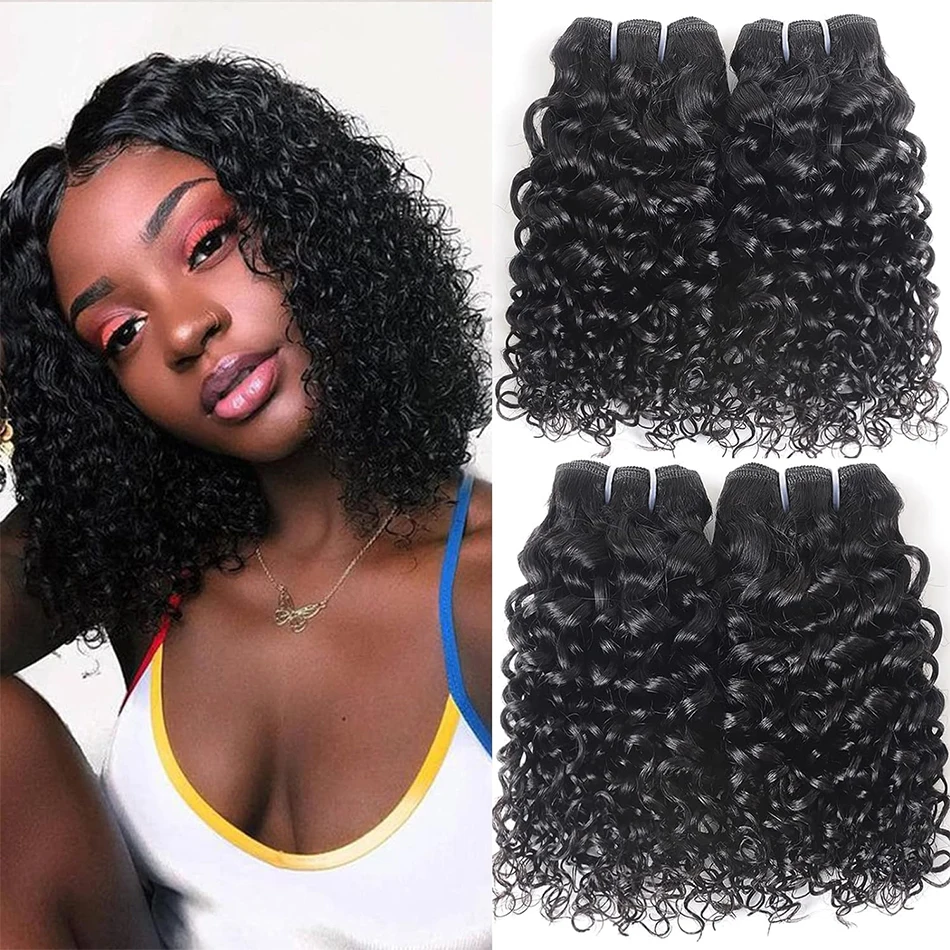 Short Kinky Curly Human Hair Bundles With Closure 100% Unprocessed Hair Weft Extensions Tissage Humain Hair Natural Remy Hair