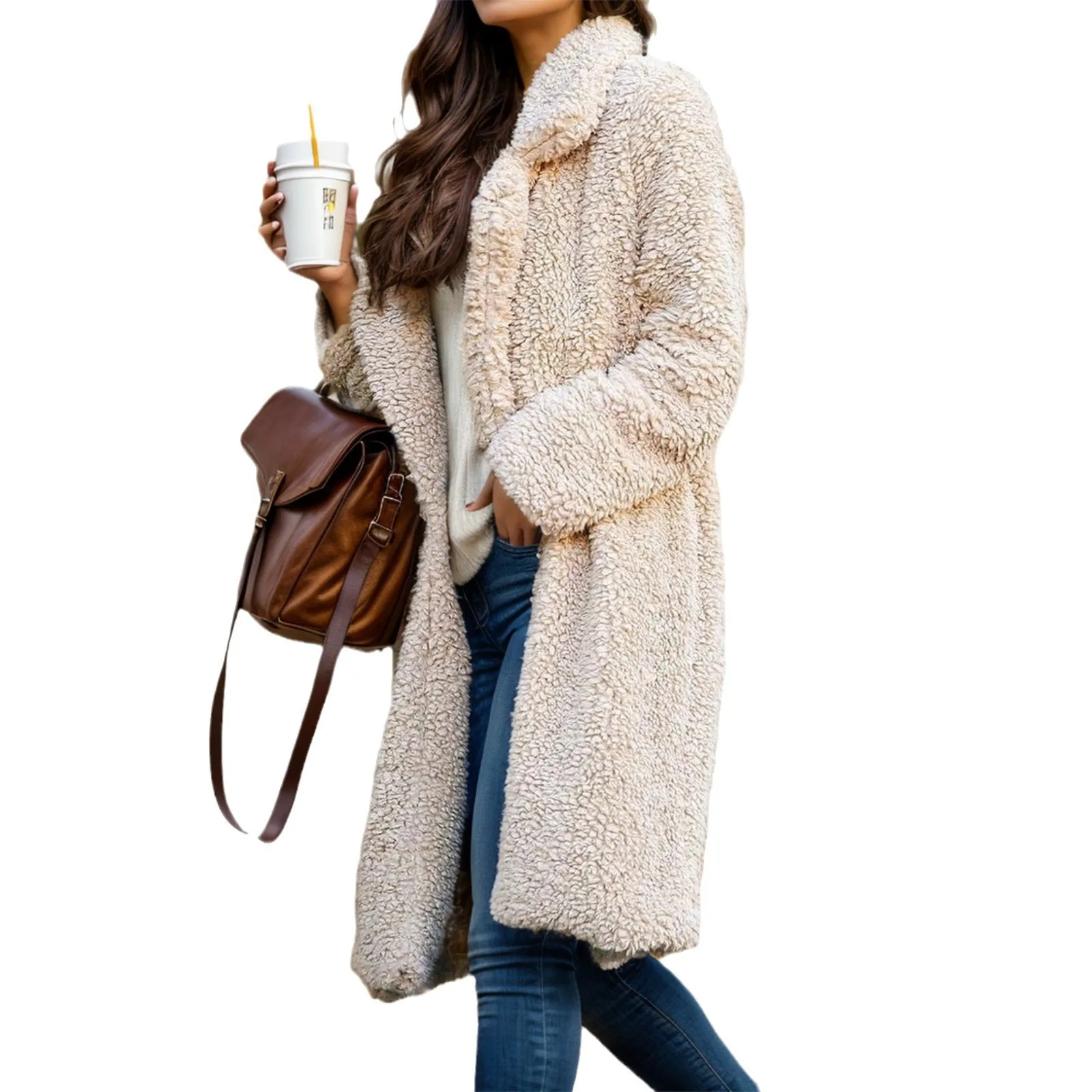 Long Sleeve Turn Down Collar Coat with Lapel Collar Gentle Style Casual Extra Long Length Fresh and Sweet Spring for Women