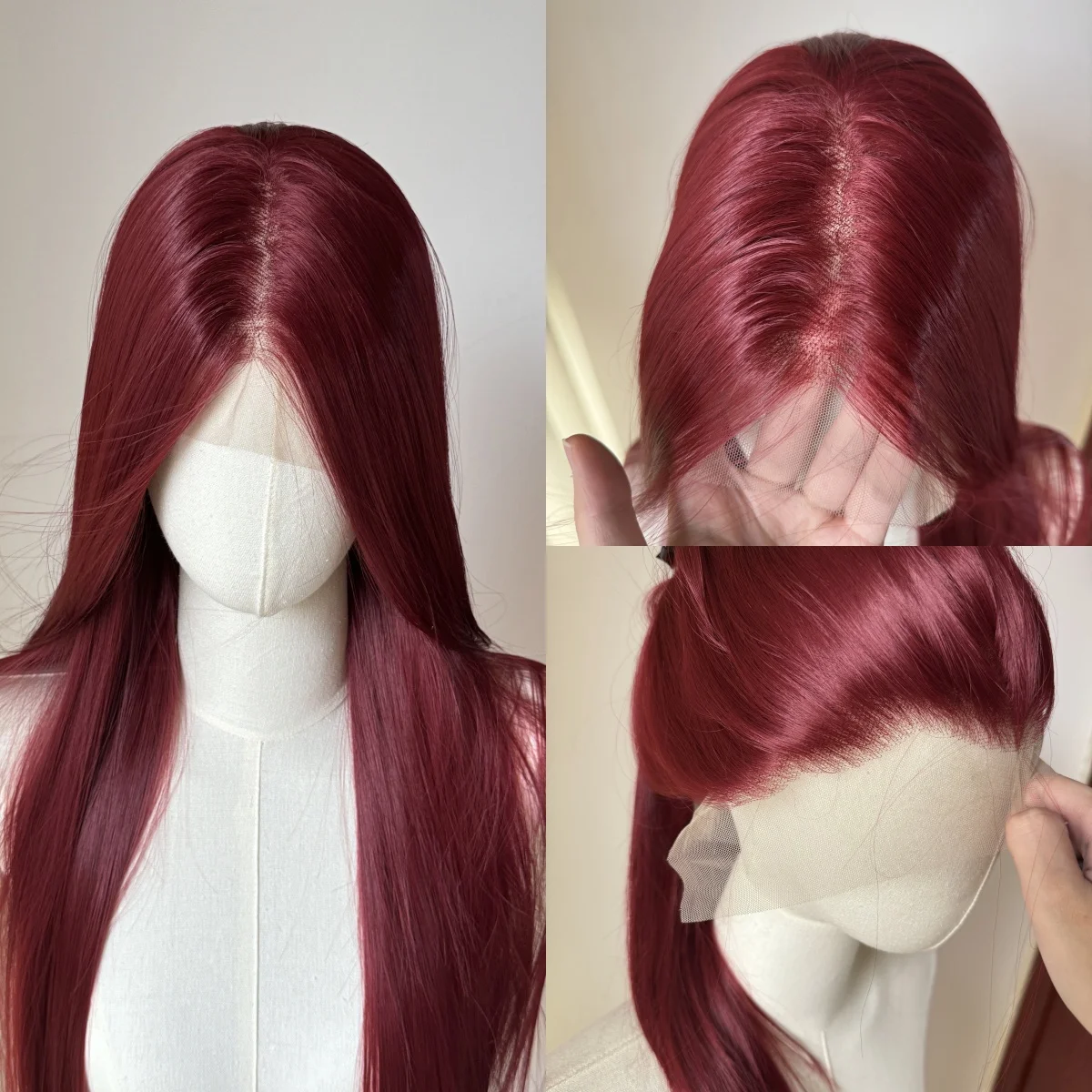 

Wine Red Lace Front Wig for Women 26Inch Long Straight 13*4 Lace Wigs High Quality Synthetic Lace Wig Natural for Cosplay Peluca