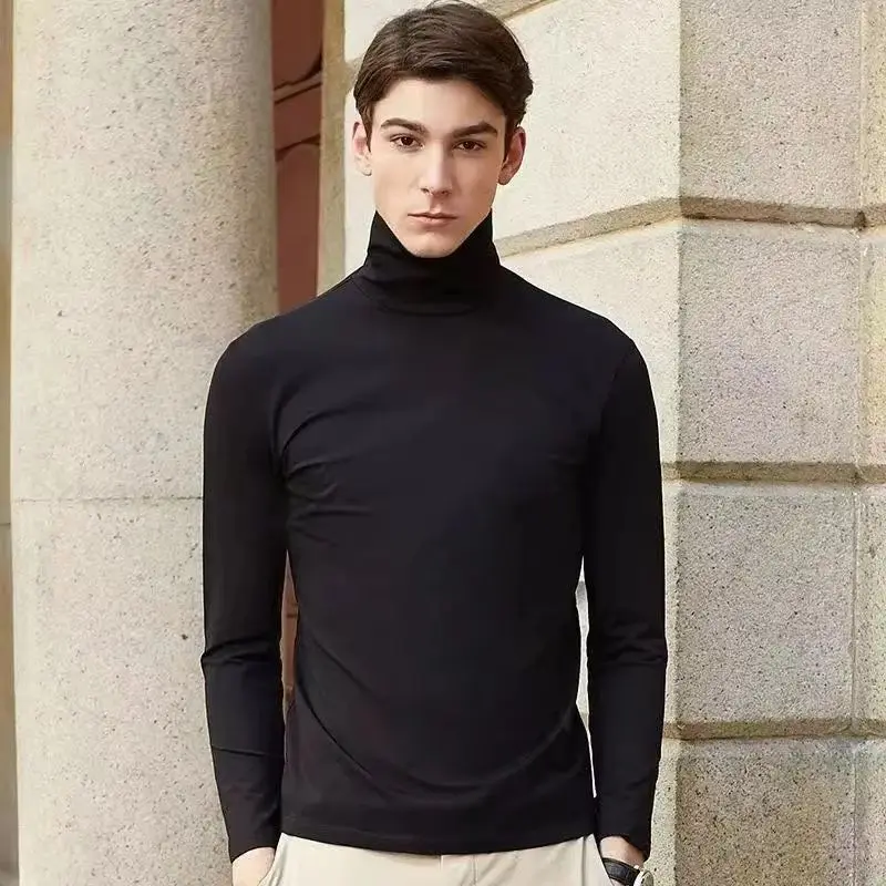 

Luxury Men's Casual Turtleneck T-Shirts Autumn and Winter Tops Slim Collar Full Sleeve Innerwear Undershirt Golf Wear Men Tee