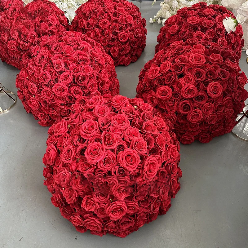 80/70/60/40/30cm hojas blancas rosas y verdes bolas de flores grandes para centros de mesa accesorios de mesa de boda escenario camino plomo Floral
