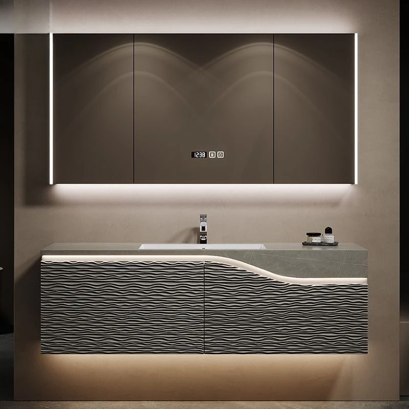 

Комбинированный шкаф для ванной комнаты, каменная плита, бесшовная керамическая встроенная раковина, итальянский шкаф для умывальника для рук, дюйм из массива дерева