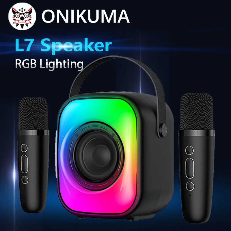 Onikuma High Power Karaoke Wireless Speaker with Dual Microphone Integrated Home Karaoke RGB LED Light Wireless Subwoofer