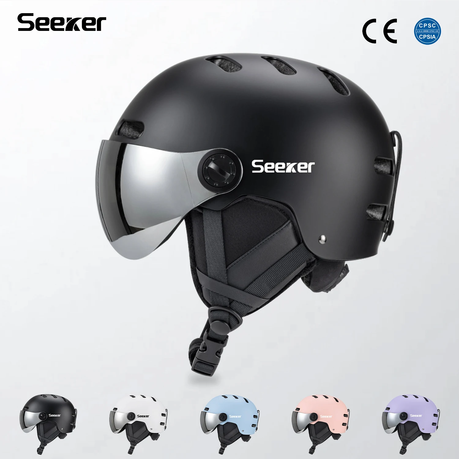 SEEKER casco de esquí profesional esquí al aire libre cabeza transpirable EPS + ABS casco de esquí combinado gafas casco de seguridad de esquí integrado