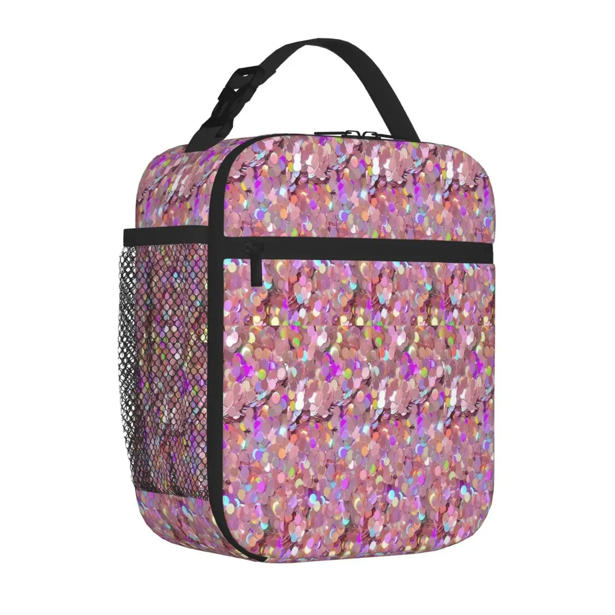 Bestselling Pink Glitter Sequins Everyday Use Thermal Lunch Bag Car Travel Snack Bag