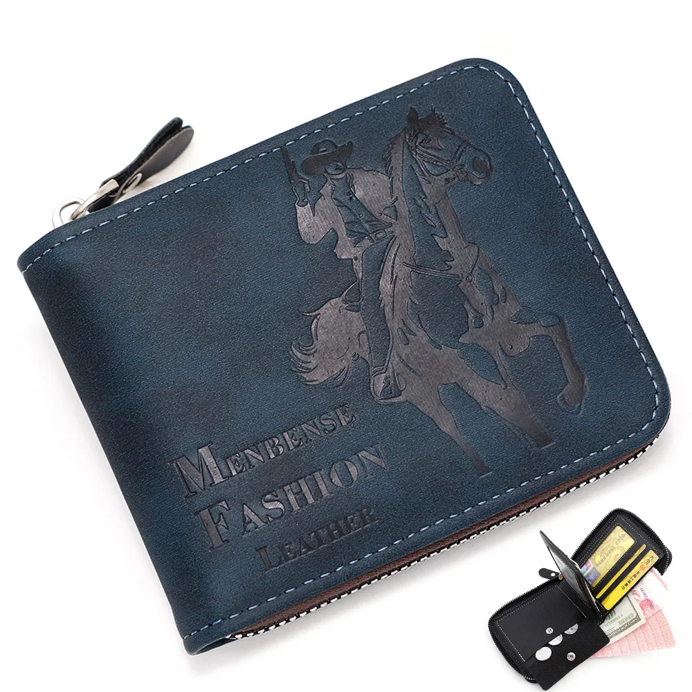 

New Simple Short Men Zipper Wallets Big Capacity Coin Pocket Brand Male Purses Card Holder Photo Holder Men's Money Clips