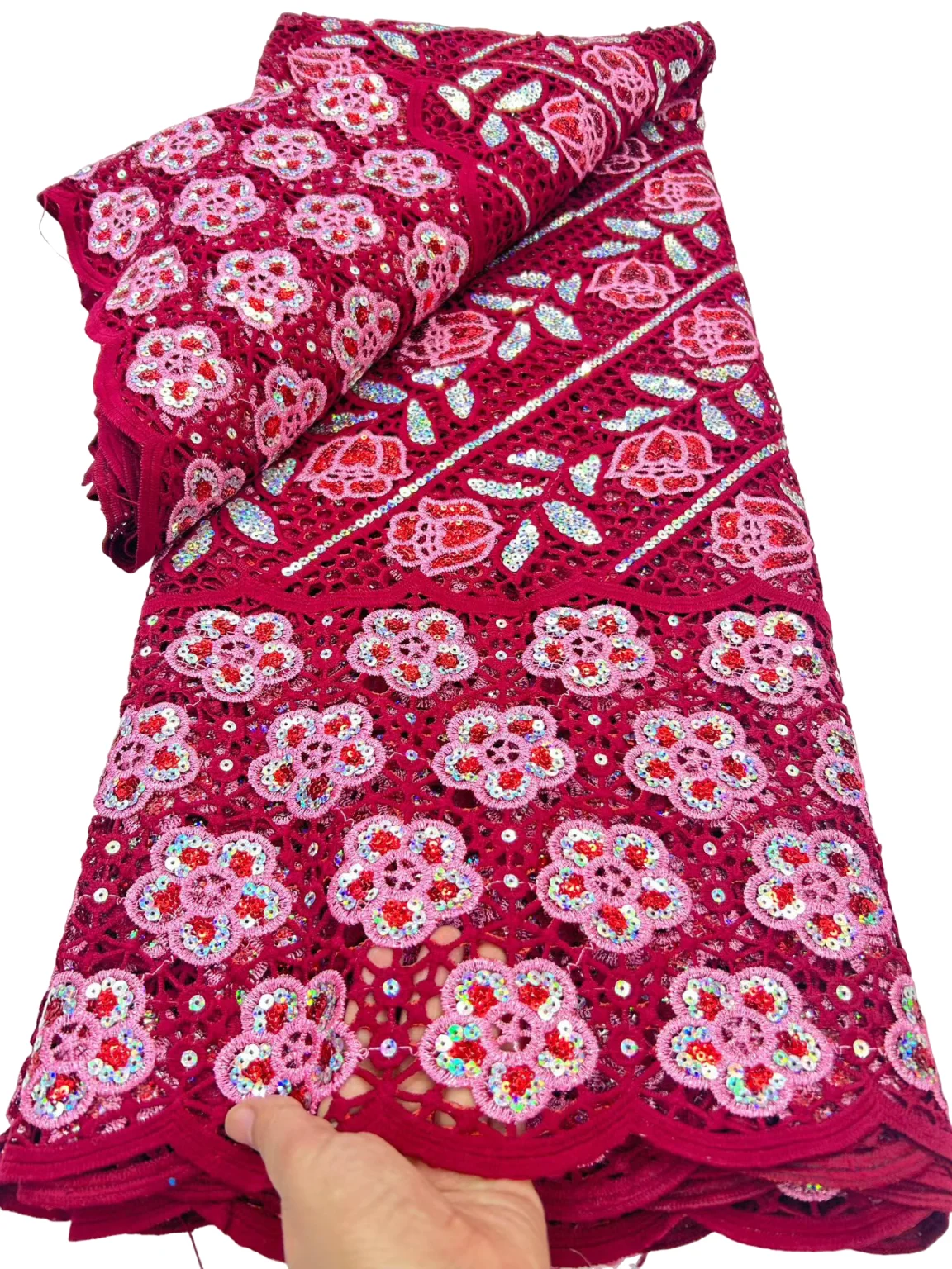 

Fashion African Bicolor Guipure Cord Sequin Lace Fabric 2026 High Quality Nigeria Water Soluble Lace For Women Evening Dress Sew