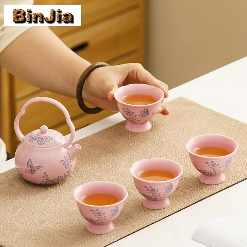 طقم شاي على شكل فراشة مرسومة يدويًا، مجموعة كاملة من حفل الشاي Gaiwan الرجعية، إبريق الشاي المنزلي وأكواب الشاي، مجموعة أدوات المائدة