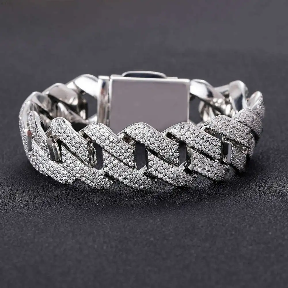 

Factory Custom Thick 18mm 20mm Vvs Men Oem 925 Silver Bracelet Moissanite Cuban Link Chain Hip Hop Iced Necklace