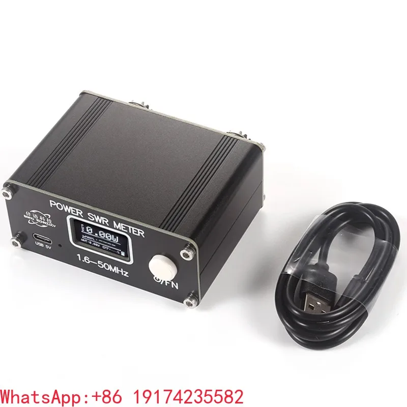 1.6-50MHz 0.5W-200W HF Shortwave Power SWR Meter Pro HF PWR SWR Meter with 1.29 Inch OLED + 50 Hours Battery