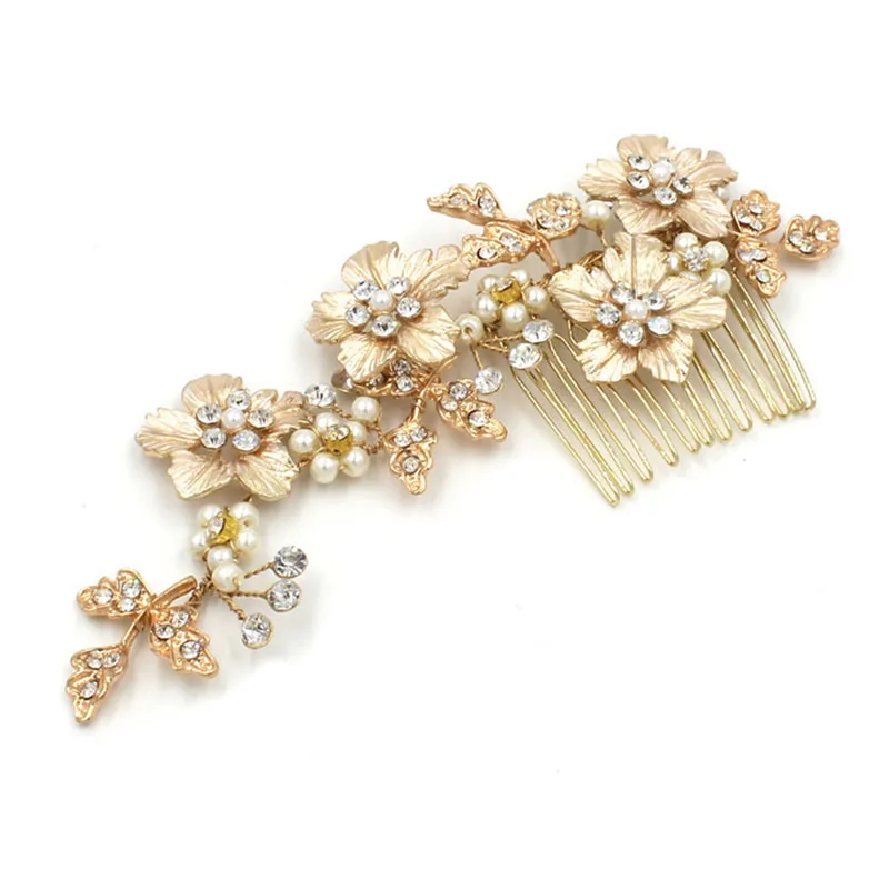 

SLBRIDAL Wired Crystal Rhinestones Pearls Flower Wedding Hair Comb Bridal Headpieces Crystal Hair Accessories Bridesmaids Women