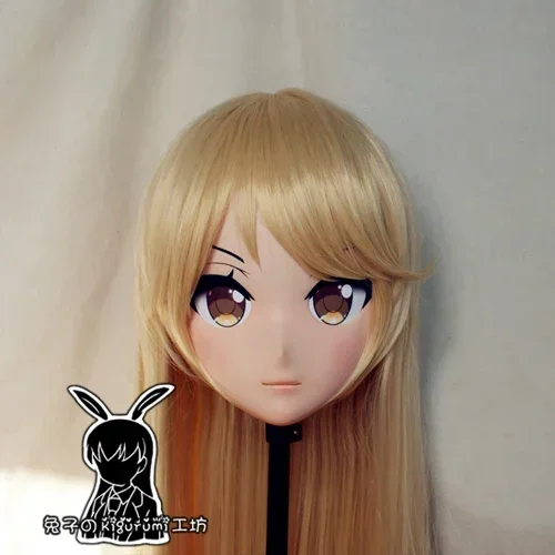 (Rabbit 93) Resin Cross dress Pretty Girl Head BID Doll Mask Japanese Anime Kigurumi Mask Cosplay with Wig