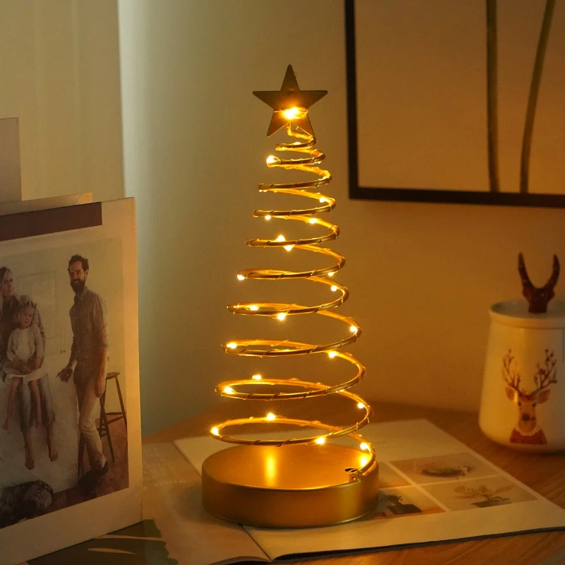 Christmas Lights Tree Fairy Lamp Artificial Tree Metal Spiral with Lighting Holiday for Bedroom, Living room Home Decoration