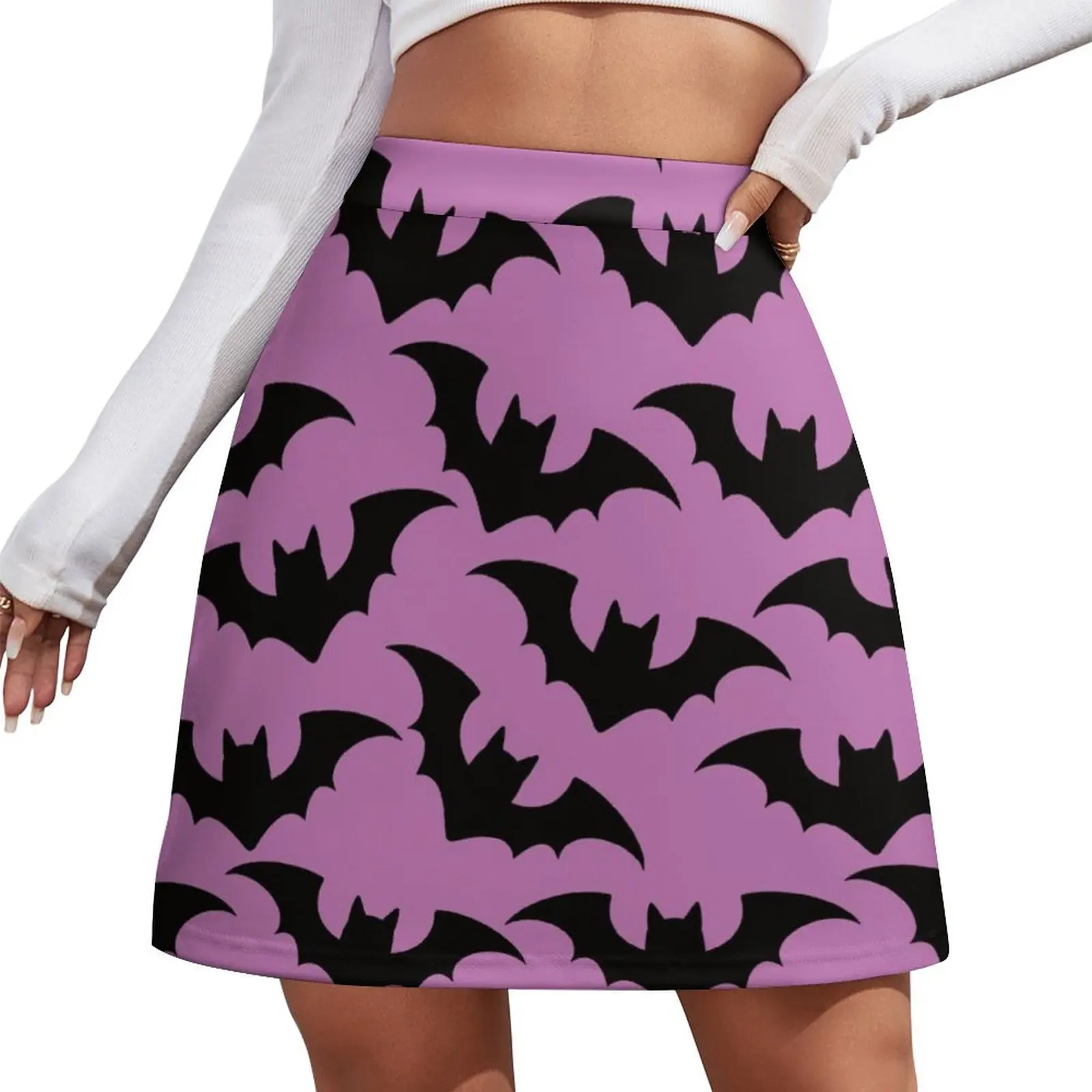 

Cute Bats Pink Halloween Pattern Mini Skirt 90s aesthetic Woman clothing womans clothing Miniskirt woman