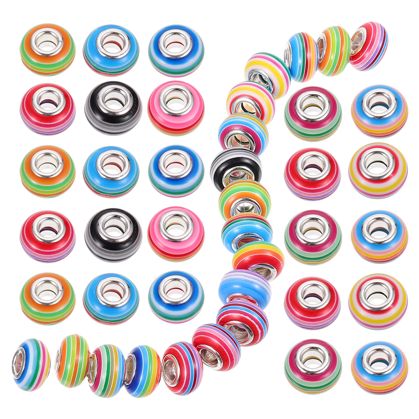 

50pcs Large Hole Resin Alloy Beads Jewelry Making Crafts Spacer DIY Round Beading Kits Accessories Loose Beads Handmade