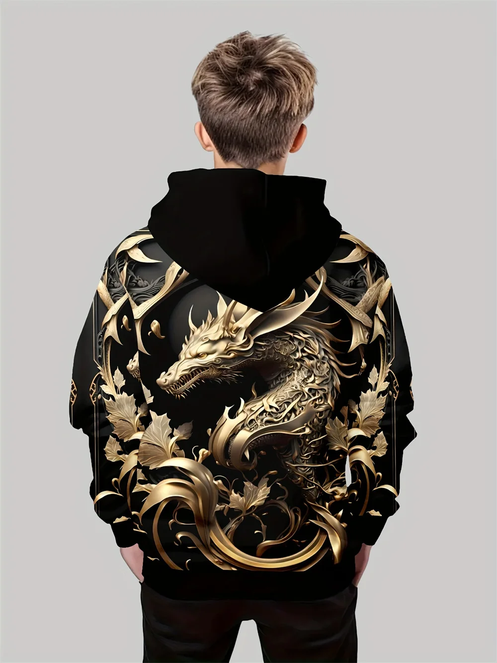 Kids Clothes Boys 3D Printed Cool Golden Dragon Boys Hoodie Fashion Long Sleeve Tracksuit Top Perfect Spring Autumn Kids Clothes