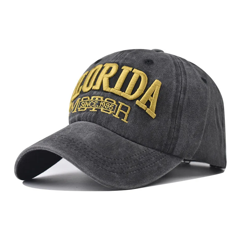 

New Outdoor Trendy Florida Large Embroidered Baseball Cap For Men And Women Washed Vintage Hatt