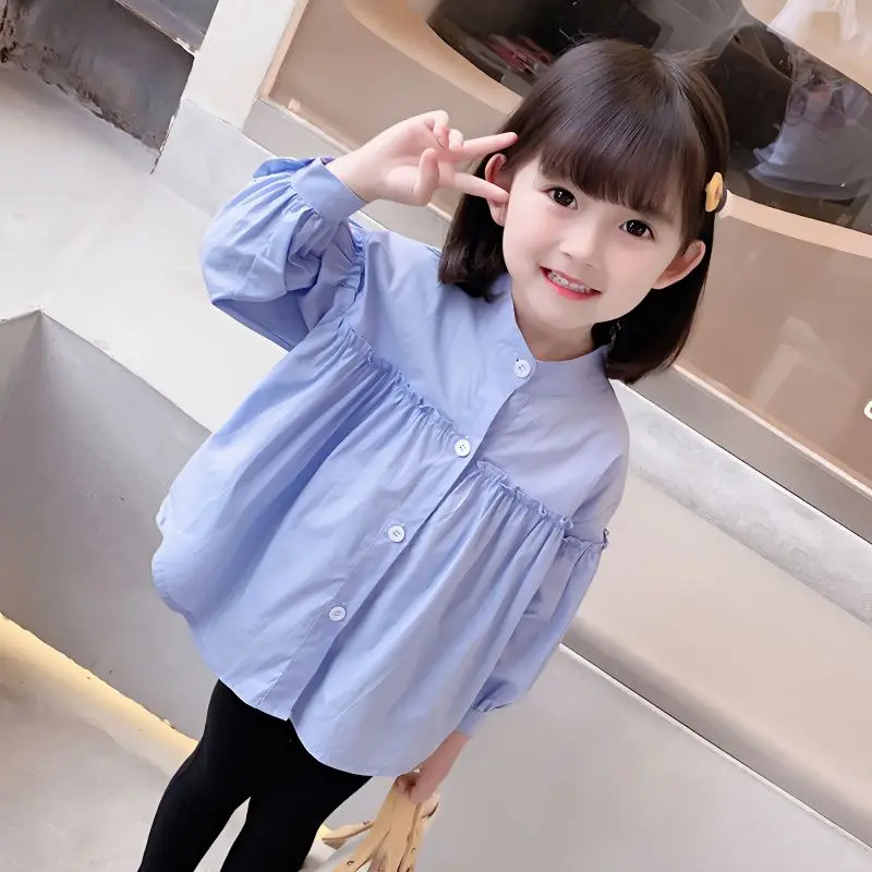Girl Long Sleeve Shirt White Cotton Top Spring Autumn Toddler Kids Blouse Casual Loose Base Layer Children Clothing