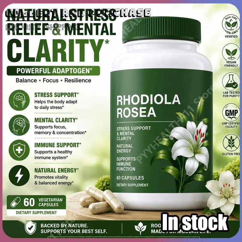 

Rhodiola Rosea Capsules 500mg Natural Herbaceous Plants Supplement for Daily Stress Support & Energy Balance 60pieces Per Bottle
