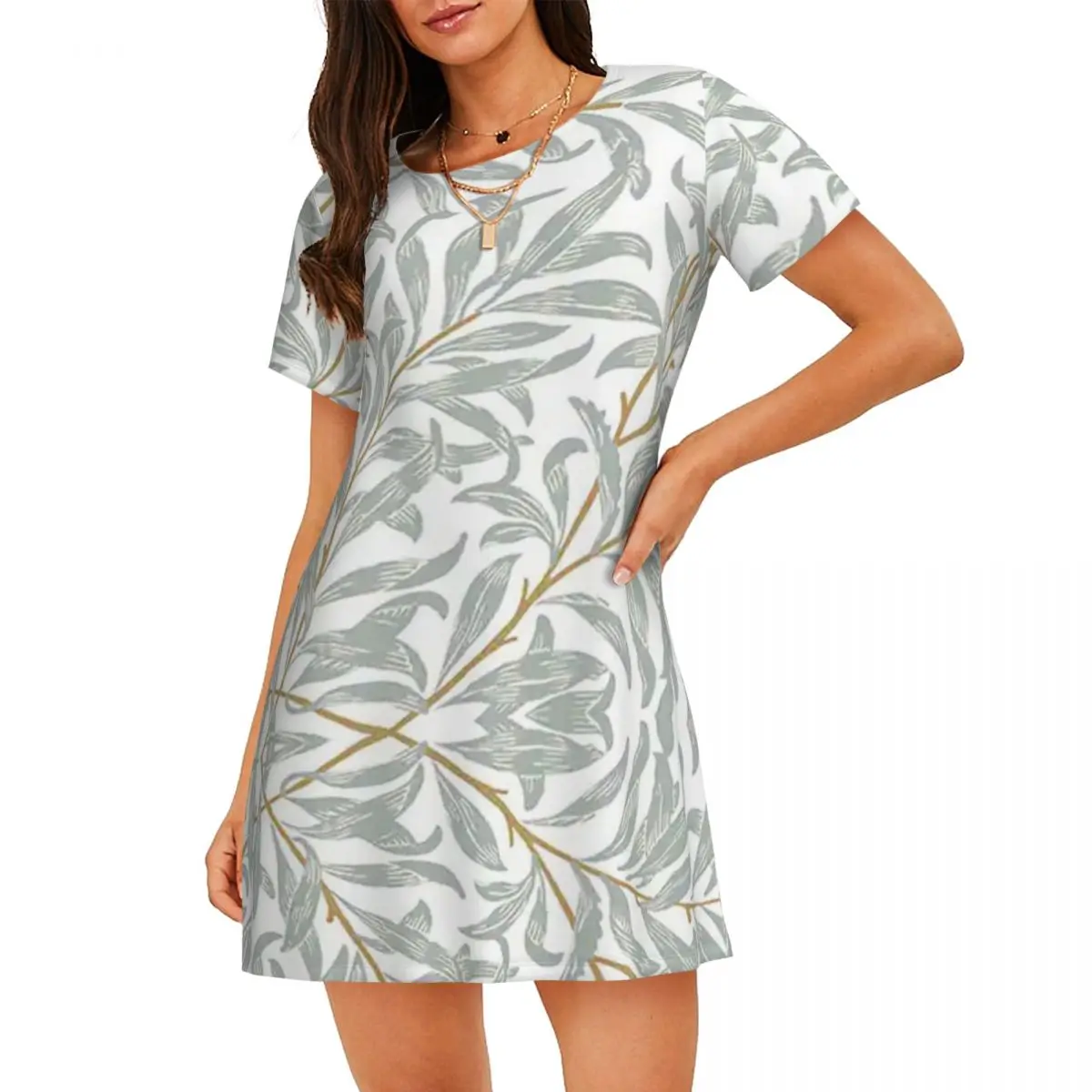 

Custom William Morris Willow Bough Lovers Womens Short Sleeve Sleepshirt Vintage Textile Nightdress Shopping Travels Sleepdress