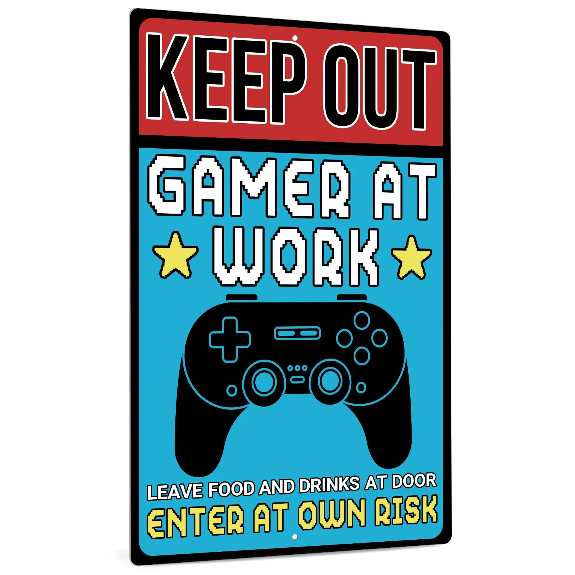 Decor Keep out Gamer at Work Sign, Funny Gaming Room Decor, Gift for Teen Boy, Boyfriend, 12 x 8 Inches