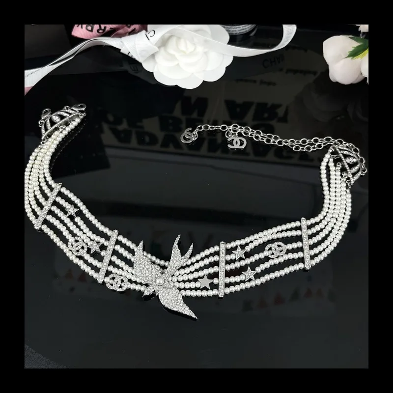 

25S High Version C Three-layer Pearl Series Pendant Full of Diamonds, Flying Bird, Small Fragrance Necklace, Personalized Heavy