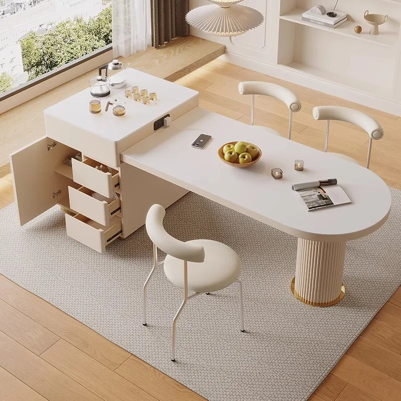 Nordic Extendable Dining Table Induction Cooker Waterproof Utility Spice Lsland Tea Small Apartmen Table A Manger Home Furniture