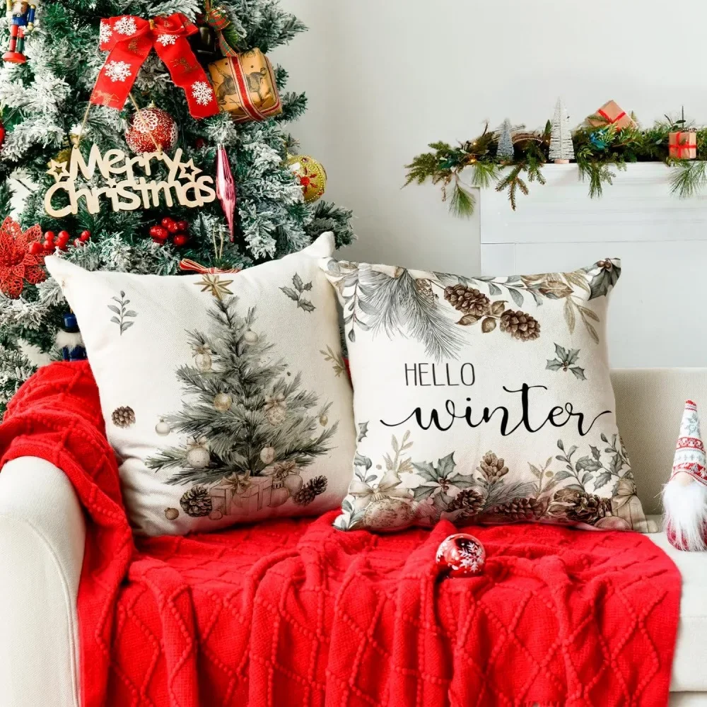 Fundas de almohada con tematiche navideña e invierno: Feliz Navidad,hola Invierno con decoración festava Funda de cojín para sofá