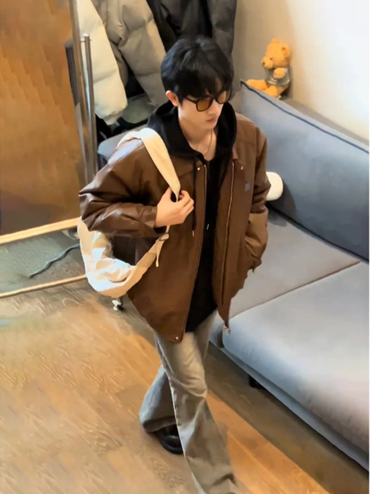 

Мужская зимняя куртка-жакет из хлопка Thiened, стиль Cleanfit, американский дизайн, кожаная куртка-пальто, защита от потертостей, коричневый мраморный узор