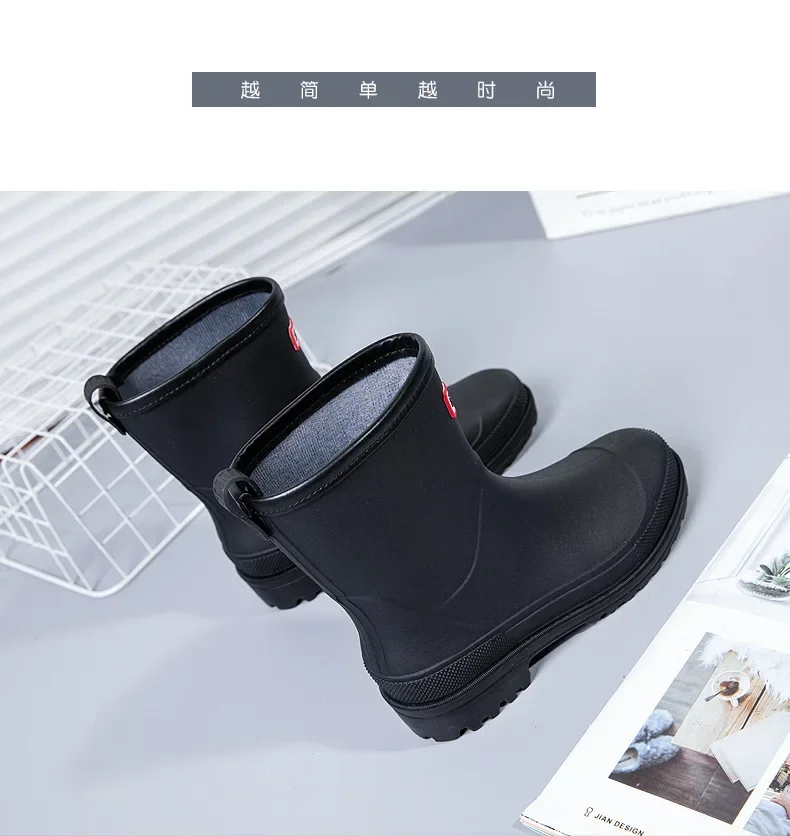 Kurze Regenstiefel für Damen, rutschfeste PVC-Wasserschuhe, wasserdichte Outdoor-Schuhe, modische Damen-Wasserstiefel – Detail 31