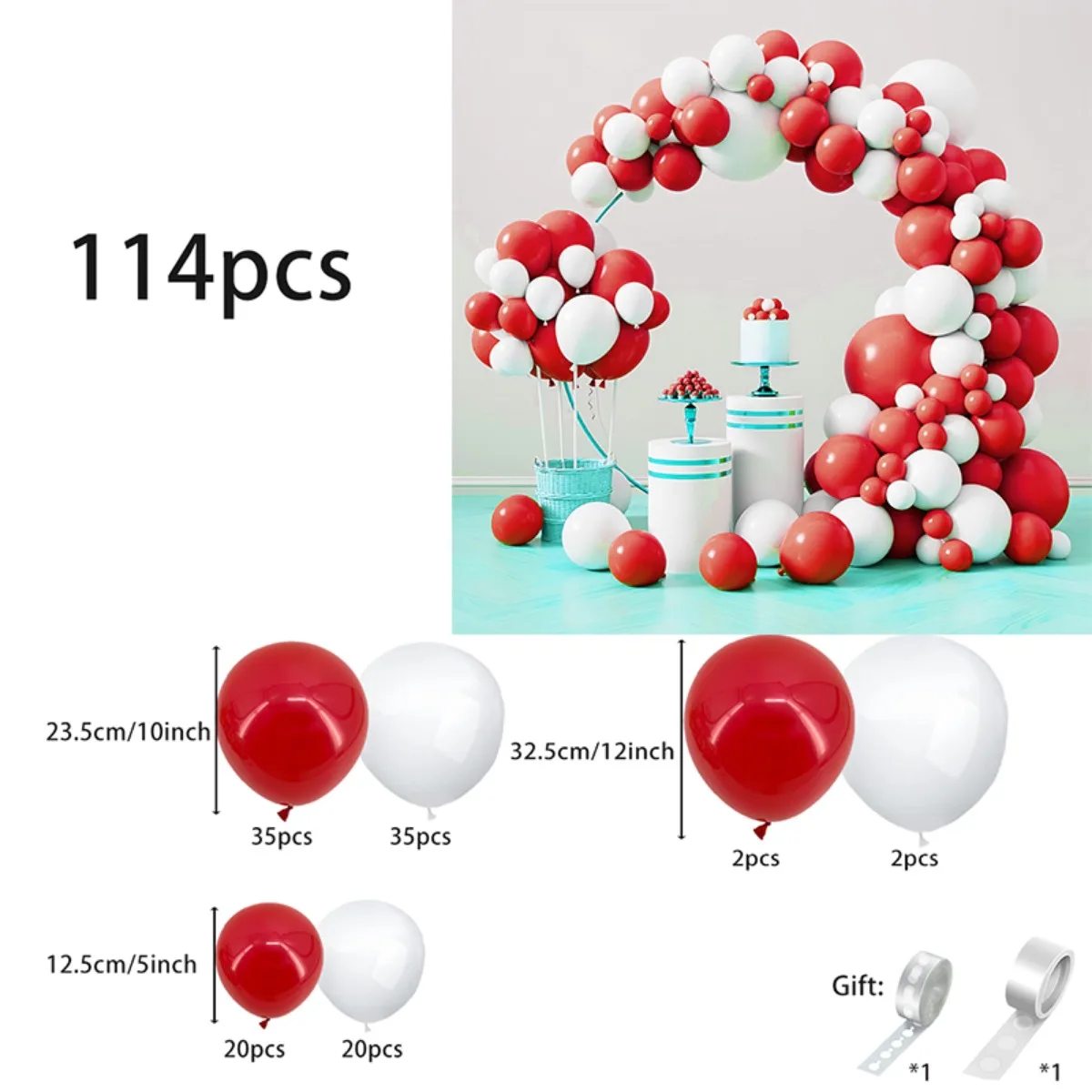 114pcs5, 10, 12 inch red and white balloon wreath arch decoration kit for graduation ceremonies, engagements, etc