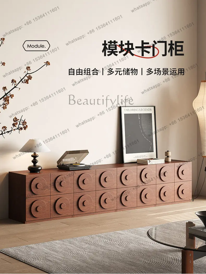 Retro chest cabinet solid wood storage medieval modular combination Carmen living room TV cabinet