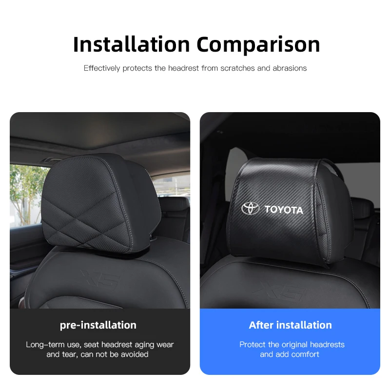 2Pcs Car Headrest Cover Seat Head Pillow Neck Mat Sleeve For Toyota 86 Mirai Supra Prado Alphard Vellfire Crown Sequoia Venza Av