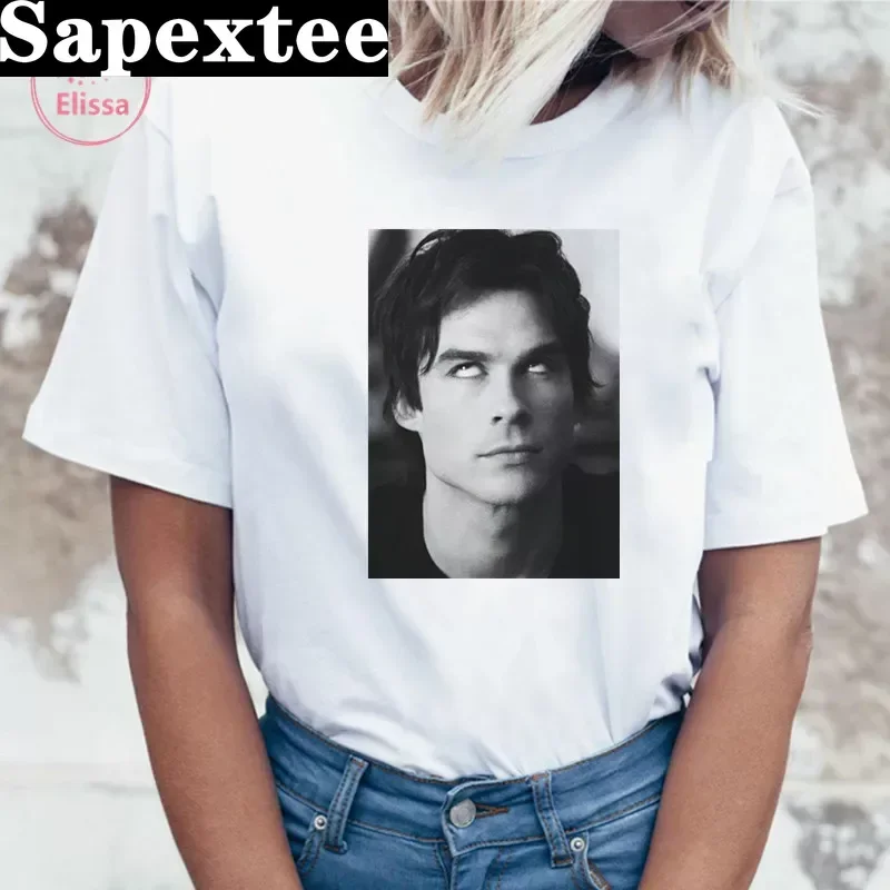 Damon salvatore the vampire diaries Chronicles vampiricas t-shirt tshirt Women T shirt 90s Cool Women T-shirt Streetwear Tops