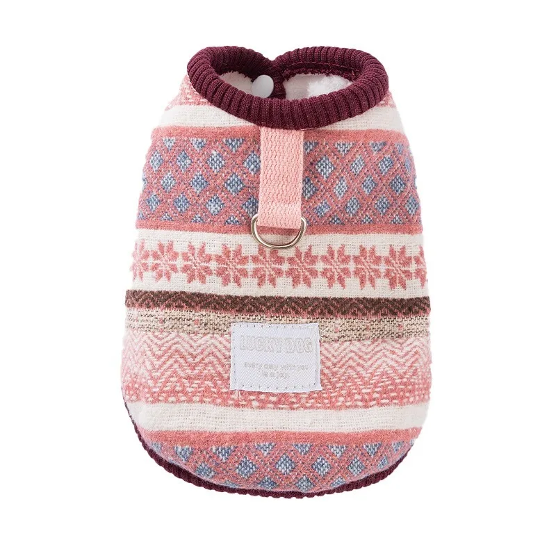 

Christmas Pet Vest Fair Isle Snowflake Cotton Padded Fleece Lined With D Ring Leash For Small Dogs And Cats Warm Soft Thick Coat