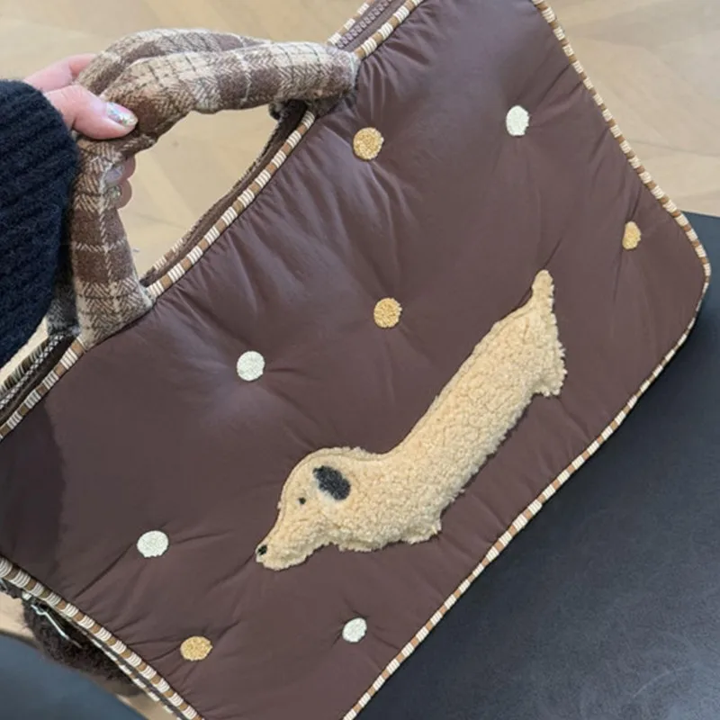 Ins Puppy Embroidery Brown Laptop Bag MacBook Air Pro 13 14 15 16 Inch Laptop Sleeve Large Capacity Shockproof Anti Fall Handbag