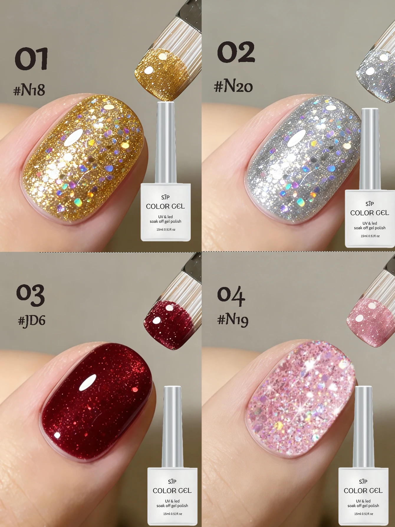 Conjunto de esmalte em gel com glitter de 15ml, 1/4 peças, série Brilliant Stars, esmalte em gel UV LED, semi-permanente, para salão de beleza DIY Q