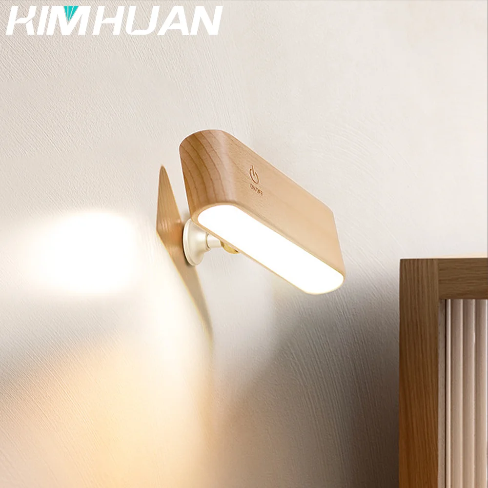 Scandinavian Solid Wood Led Small Table Lamp Modern Minimalist Bedroom Student Dorm Room No Punch Wall Lamp No Wiring  Lamp