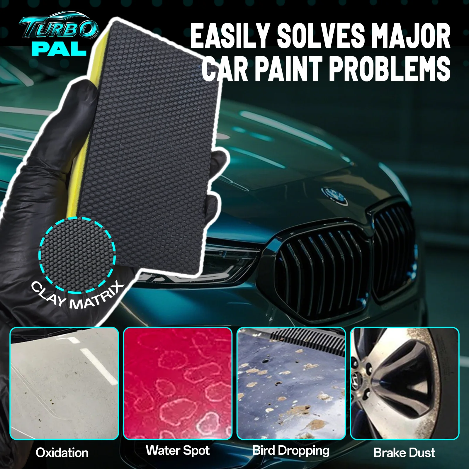 TURBOPAL 2pcs L-Size Nano Clay Sponge, Scratch-Safe Removes Embedded Contaminants (Oxidation, Brake Dust, Tree Sap & Road Tar)