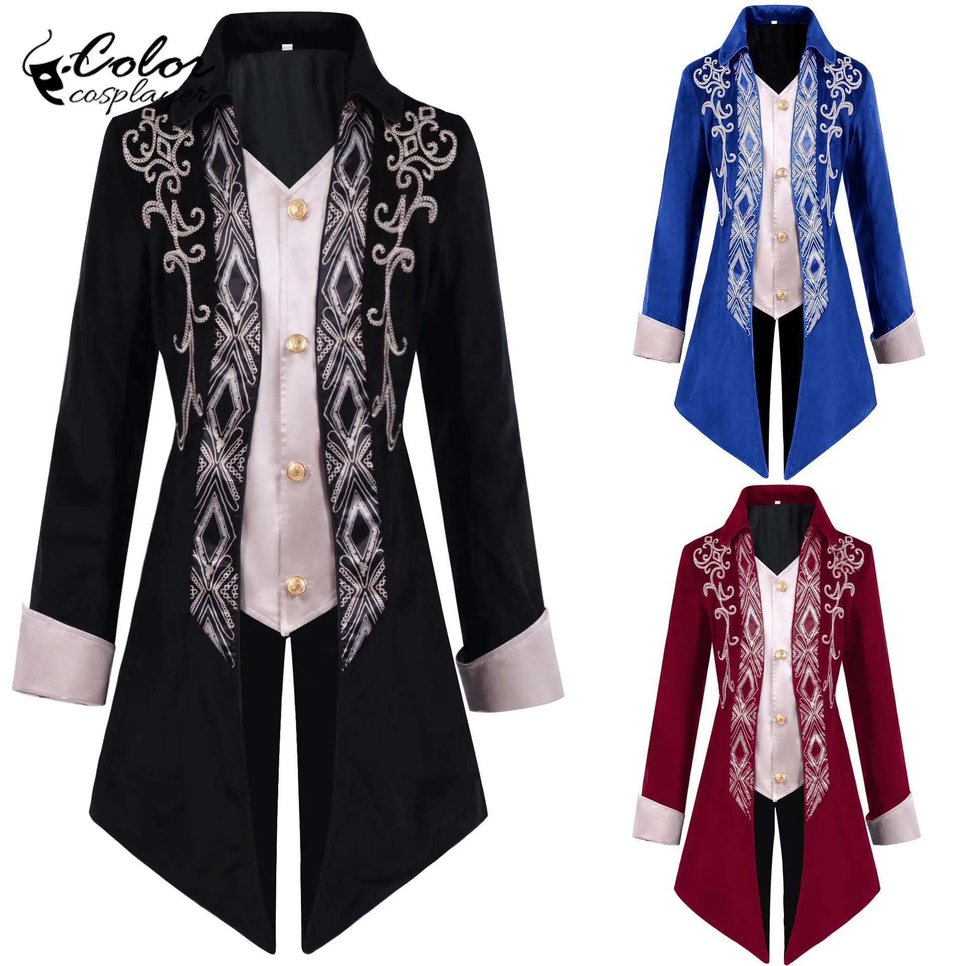 

Color Cosplayer Medieval Tuxedo Gentleman Cosplay Costume Vintage Tailcoat Carnival Outfit Party Parade Men European Clothing