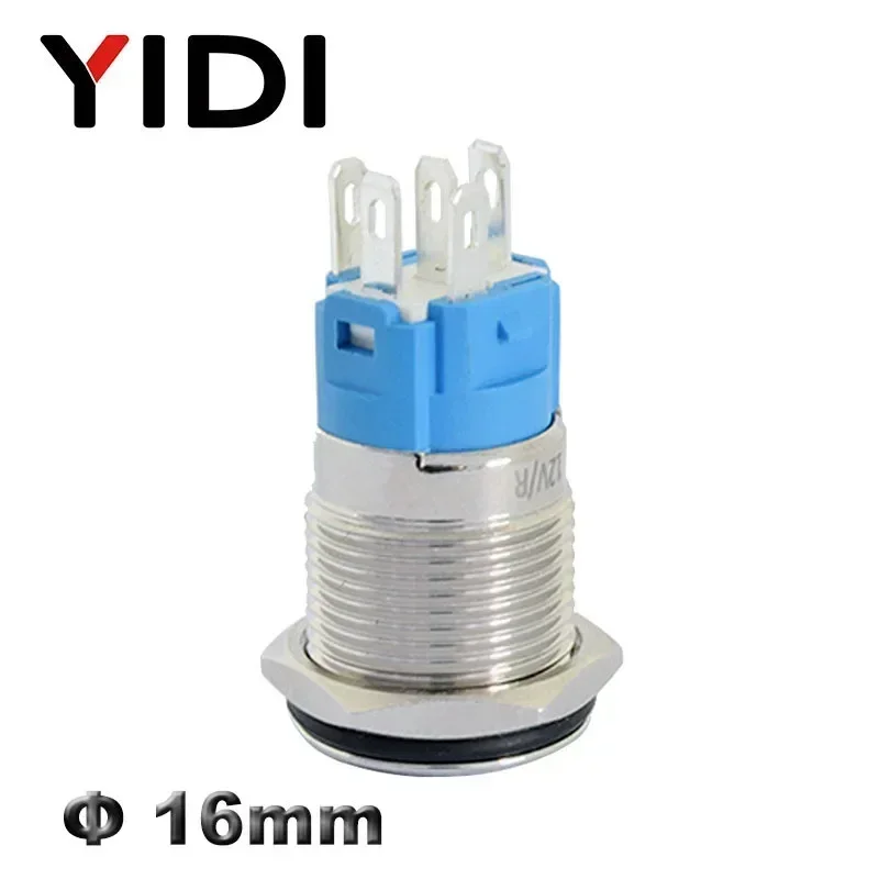 Kunden spezifische 16mm LED beleuchtete flache Metall Druckknopf schalter ein aus Verriegelung 1 no1nc momentan 12V 220V rot grün LED-Schalter