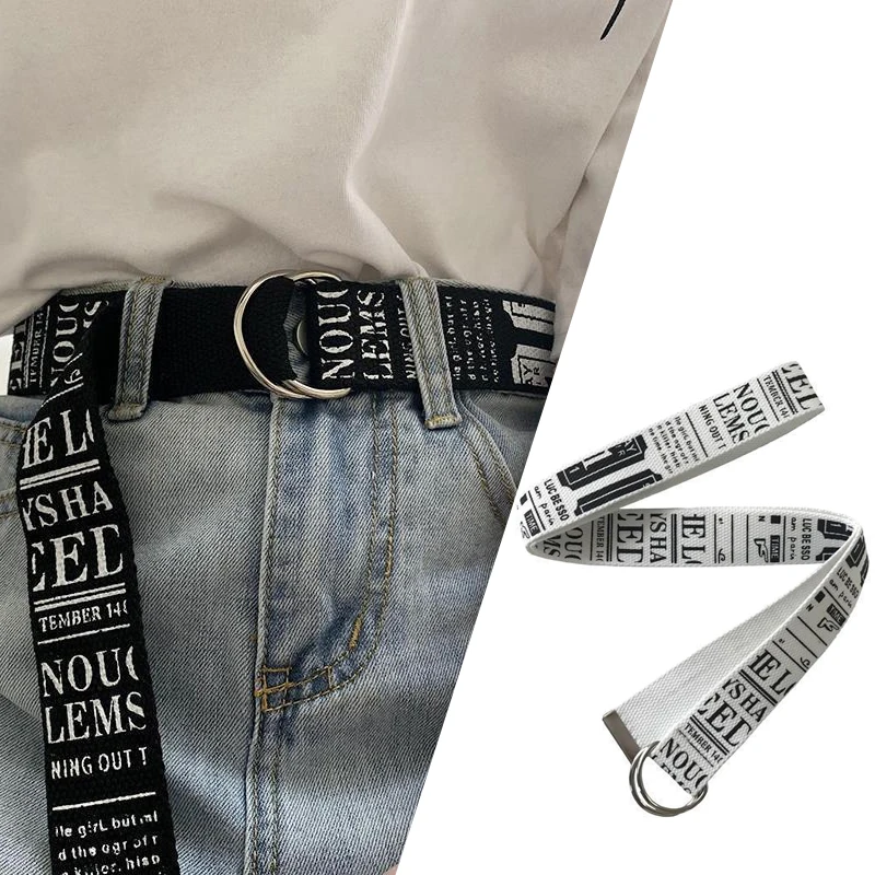 1pc Frauen und Männer Doppels chnalle Bund Gürtel Brief gedruckt Leinwand Bund Mode Jeans mit Gürtel Dekoration